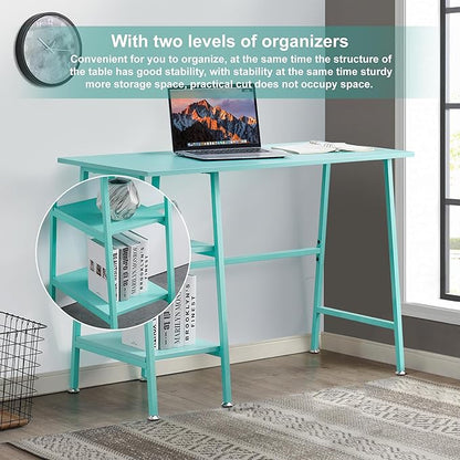 VECELO 43 Inch Computer, Writing Home Office Hutch Workstation with Shelf Storage Desk 43", Classic Blue