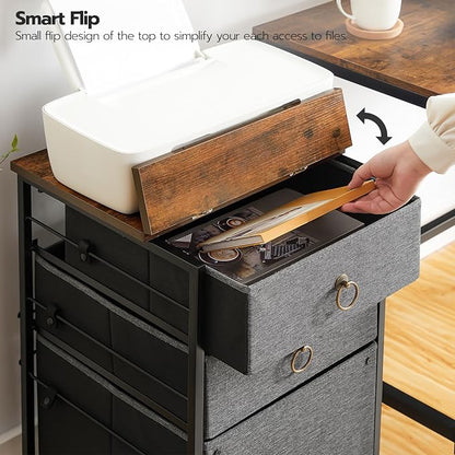 HOOBRO 3-Drawer Mobile File Cabinet, Vertical Filing Cabinet, Office Cabinet, Filing Cabinet for Home Office, Rolling Printer Stand, A4/Letter-Sized, Nonwovens Drawer, Rustic Brown and Gray BFG30WJ01