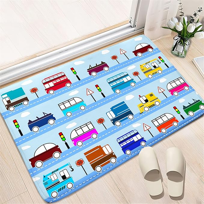 Car Rug Car Play Mat Kids Rugs for Playroom Car Rug Play Mat Rugs for Boys Bedroom Car Carpet for Kids Play Rug for Cars and Trucks Car Rug for Boys Room,Light Blue 2'×3'
