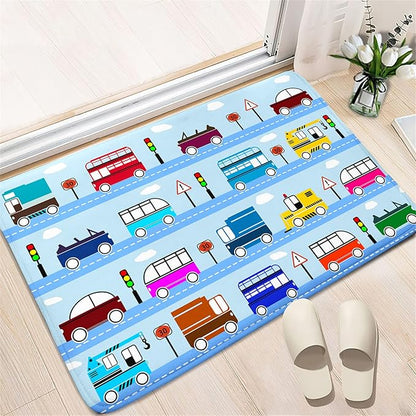 Car Rug Car Play Mat Kids Rugs for Playroom Car Rug Play Mat Rugs for Boys Bedroom Car Carpet for Kids Play Rug for Cars and Trucks Car Rug for Boys Room,Light Blue 2'×3'