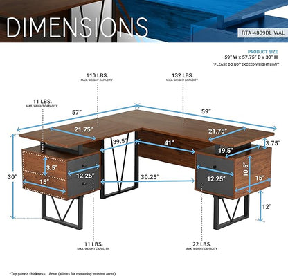 NicBex Laik-DW-00045-DX Desks, 59" W x 57.75" D x 30" H, Walnut