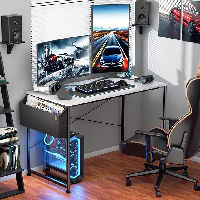 MoNiBloom Computer Desk 47 Inches with A Storage Bag, Student Laptop Writing Desks for Samll Space Home Office, White