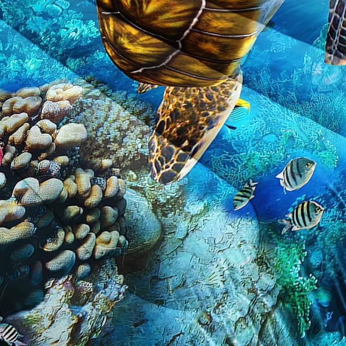CVHOUSE Sea Turtle Comforter Sets King for Ocean Lovers,Turtle Beach Bedding Sets King Set,Turtle Bedspread,Turtle Duvet,Turtle Bed Set,Turtle Quilt Set 3 Pcs 1 Comforter and 2 Pillowcases