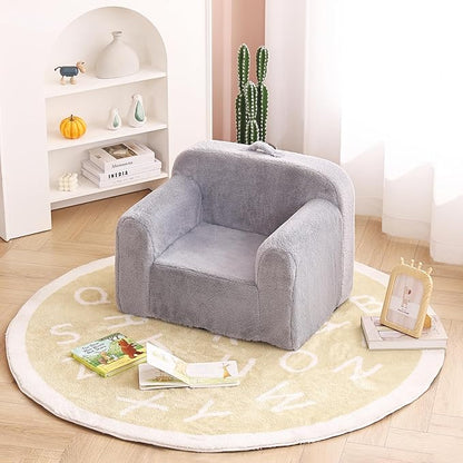 Tiita Kids Sofa, Children Couch with Carrying Handle & Side Pockets, Kids Foam Chair, Toddler Armrest Chair, Lightweight Children Sofa Chair, Kids Read Sofa for Girl or Boy (Grey)