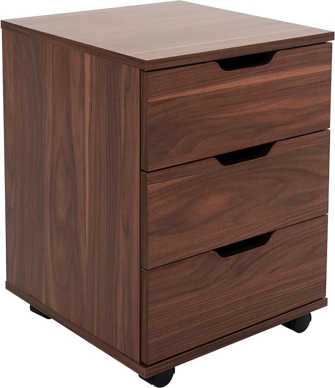 Farini 3-Drawer Vertical Filing Cabinet Rolling Wood Mobile File Cabinets Under Desk for Home Office with Casters (Brown Walnut, Fully Assembled)