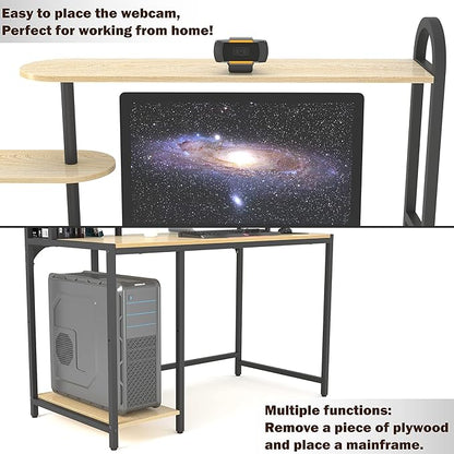 Anivia Computer Bookshelf Home Office, Study Table with Hutch & Adjustable Shelves, Sturdy Wooden Desk for Gaming, Easy Assemble, 49.2", Light Walnut