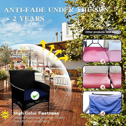 ClawsCover 3Pack Outdoor Seat Cushions Replacement Covers Fit for 4 Pieces Wicker Rattan Furniture Patio Conversation Set Loveseat Chair,38x19x2,19x19x2,Navy-Large (Include Cover Only)