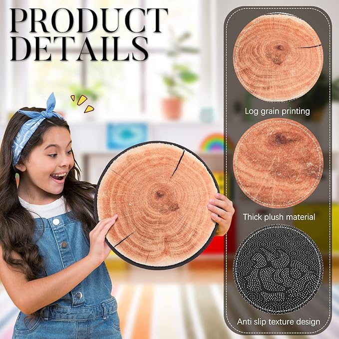 Woanger 24 Pcs Carpet Circle Seats 13.78 Inch 3D Digital Print Wood Tree Round Kids Floor Cushion Soft Warm Small Mat Circle for Preschool Classroom Seating Home Couch Sofa Bedroom Living Room Decor