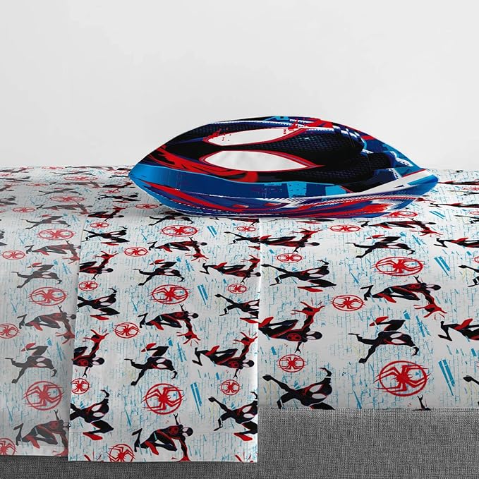 Marvel Spiderman Across The Spider-Verse Glitch 5 Piece Twin Size Bed Set - includes Comforter & Sheet Set Bedding - Super Soft Fade Resistant Microfiber (Official Product)