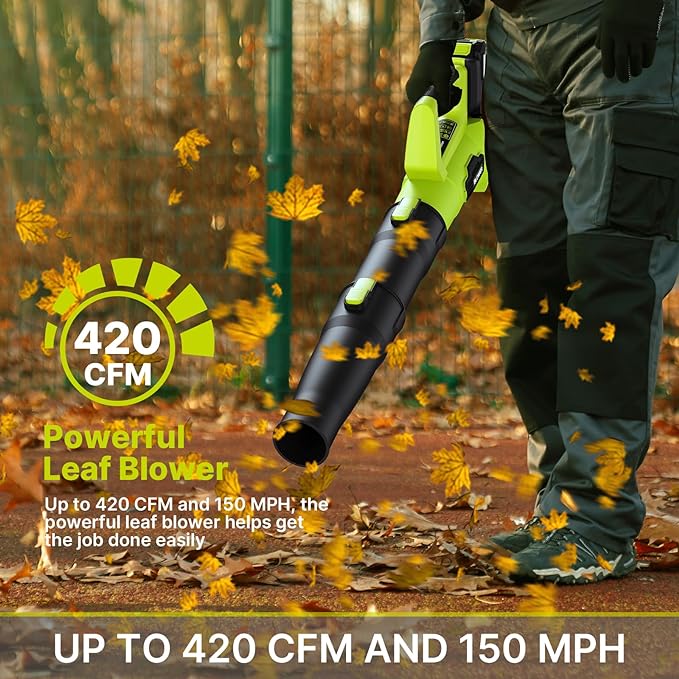 Leaf Blower, 21V Electric Cordless Leaf Blower, 2 X 2.0Ah Batteries and Charger Included, Lightweight Leaf Blower for Patio Cleaning, Lawn Care, Blowing Leaves and Dust, etc.