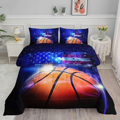 Datura home Kids Comforter Set Basketball Printed Pattern Bedding Set with 1 Comforter and 2 Pillowcases for Girls Boys Bedroom All Season(Basketball Queen)