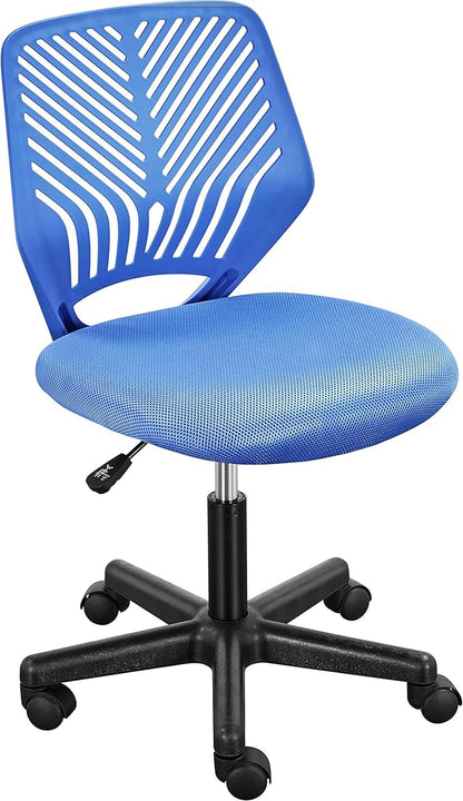 Yaheetech Students Desk Chair Low-Back Armless Study Chair Swivel Task Chair Cute Bedroom Chair with Lumbar Support Adjustable Height for Youth, Blue