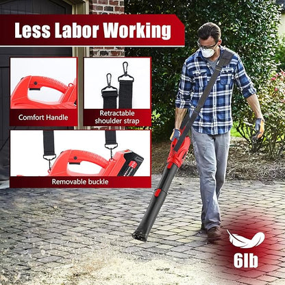 21V Electric Leaf Blower Cordless, 6000mAh 2 Battery Powered Leaf Blower 6-Speed Variable Control, Rechargeable Blowers Cordless for Lawn Care 2 Section Tubes, Charger, Shoudler Strap