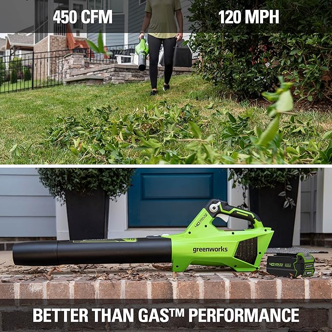 Greenworks 40V (120 MPH / 450 CFM) Axial Blower, 4.0Ah USB Battery (USB Hub) and Charger Included