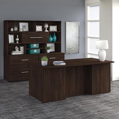 Bush Business Furniture Office 500 Height Adjustable Standing Desk with Storage and Bookcase, 72W, Black Walnut