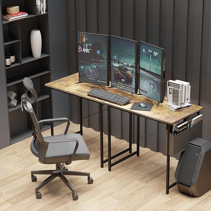 HealSmart 32 Inch Computer Desk Home Writing Study Worktable with Storage Bag for Bedroom, Office, Apartment, Brown