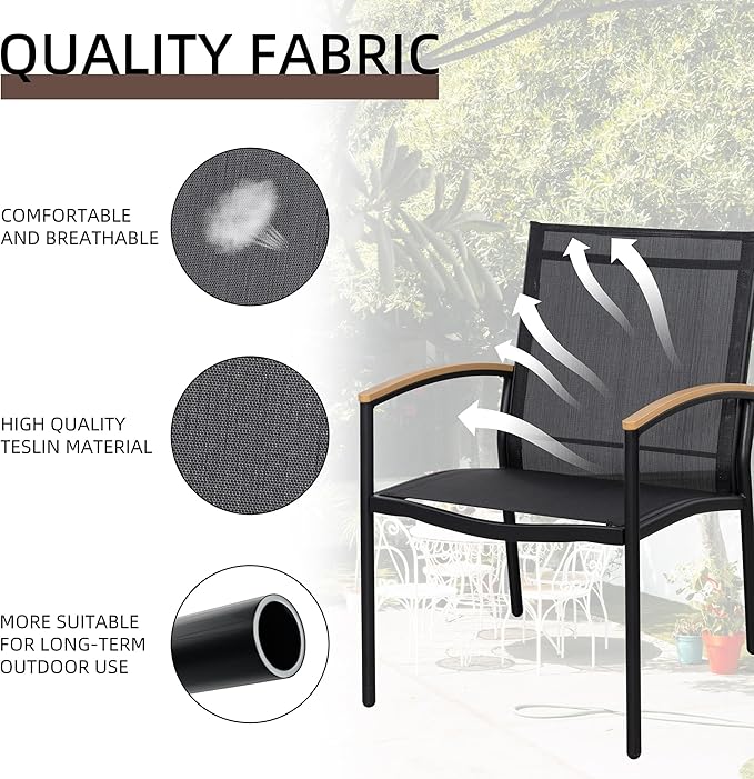 Shintenchi 3 Pieces Outdoor Patio Bistro Sets, Textilene Fabric Small Patio Furniture Set, Front Porch Chairs Conversation Set with Table for Lawn, Garden, Balcony, Poolside (Black)