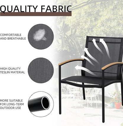 Shintenchi 3 Pieces Outdoor Patio Bistro Sets, Textilene Fabric Small Patio Furniture Set, Front Porch Chairs Conversation Set with Table for Lawn, Garden, Balcony, Poolside (Black)