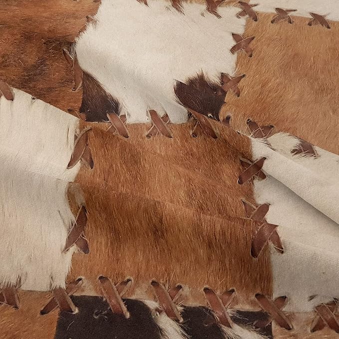 Tailor Shop Brown Cow Print Comforter Set Queen, Farmhouse Cow Print Bedding in A Bag, Leather Stitching Rustic Cowhide Comforter with 2 Matching Pillowcases Bedroom Decor………