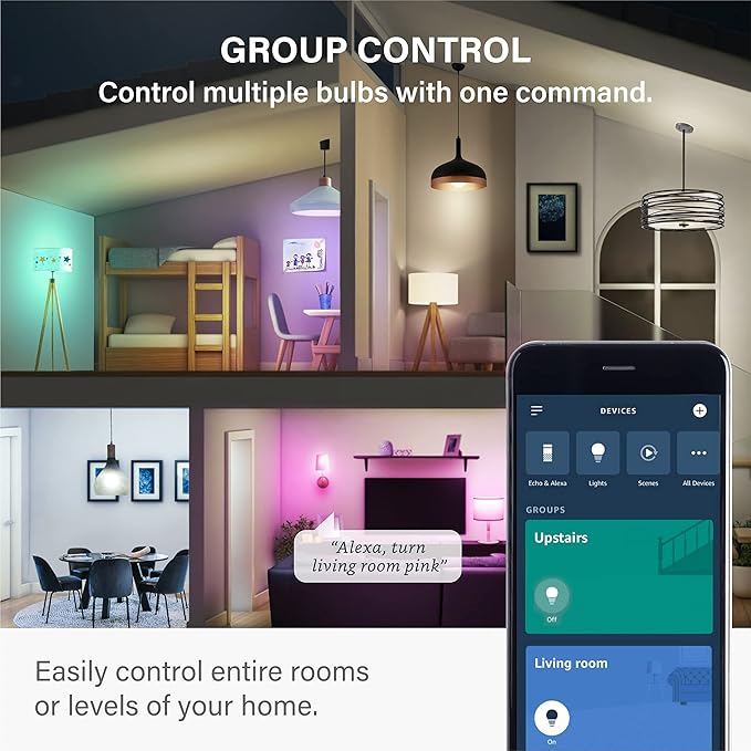 Sengled Light Bulb, S1 Auto Pairing with Alexa Devices, Color Changing , Smart Light that Work with , Bluetooth Mesh Smart Home Lighting, E26 60W Equivalent, 800LM, 4 Count (Pack of 1)