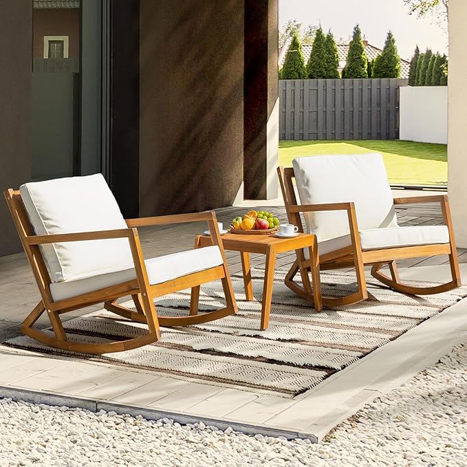 Solid Wood Louis Chairs Set of 2 with End Table, Onesize, Rocking Design