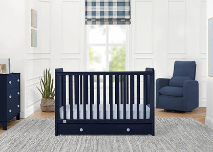 Delta Children babyGap Graham 4-in-1 Convertible Crib with Storage Drawer + Brannan Bear Bookcase with Bins + Brannan Bear Wall Shelf with 4 Hooks, Navy/Light Blue (Bundle)