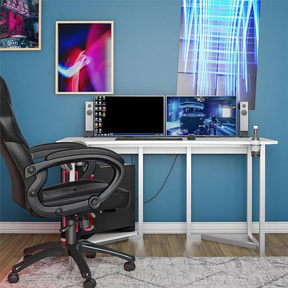 Quest Gaming Desk with CPU Stand, White