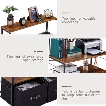 VECELO Mobile Lateral File Cabinet Rolling Printer Stand with 3 Open Storage Shelf, Ideal for Letter Size Folders, with Lockable Casters, Strong Steel Frame, Perfect for Office, 2 Drawer, Brown+Black