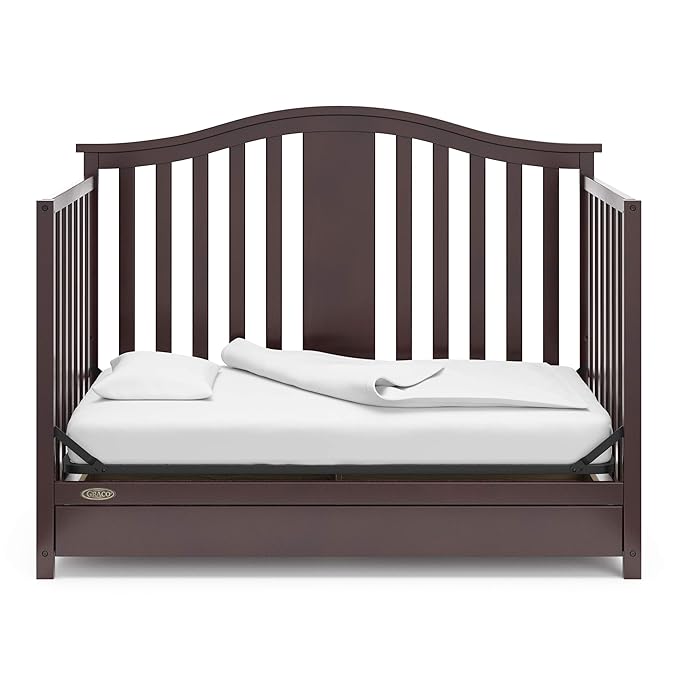 Graco Solano 4-in-1 Convertible Crib with Drawer (Espresso) – GREENGUARD Gold Certified, Crib with Drawer Combo, Includes Full-Size Nursery Storage Drawer, Converts to Toddler Bed and Full-Size Bed