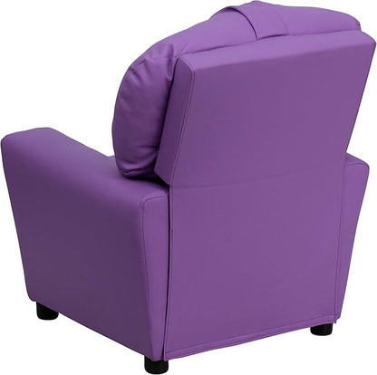 Flash Furniture Chandler Vinyl Kids Recliner with Cup Holder and Safety Recline, Contemporary Reclining Chair for Kids, Supports up to 90 lbs., Lavender