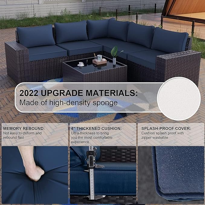 Kullavik 12PCS Outdoor Patio Furniture Set PE Wicker Rattan Sectional Sofa Patio Conversation Sets,Navy blue