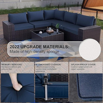Kullavik 12PCS Outdoor Patio Furniture Set PE Wicker Rattan Sectional Sofa Patio Conversation Sets,Navy blue