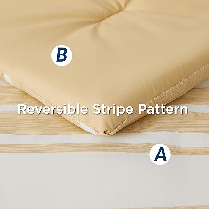 Bedsure Bed in a Bag California King Size 7-Piece Yellow White Striped Bedding Comforter Sets All Season Bed Set, 2 Pillow Shams, Flat Sheet, Fitted Sheet and 2 Pillowcases