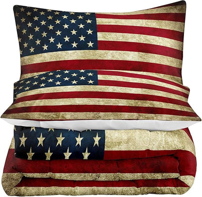 Tailor Shop American Flag Comforter Set for Boys Kids Teens American Flag Pattern Bedding Set Queen Size with 1 Comforter 2 Pillowcases