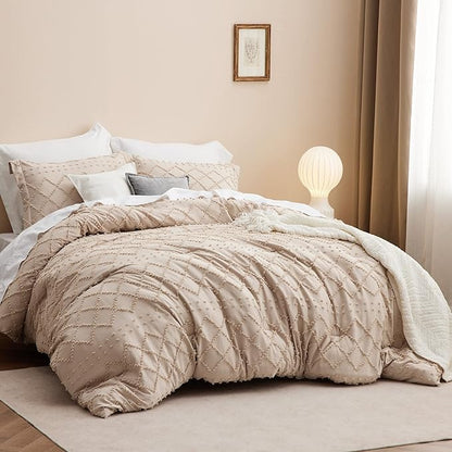 Bedsure California King Comforter Set - Warm Tan Boho Tufted Shabby Chic Bedding Comforter Set, 3 Pieces Vintage Farmhouse Bed Set for All Seasons, Fluffy Soft Bedding Set with 2 Pillow Shams