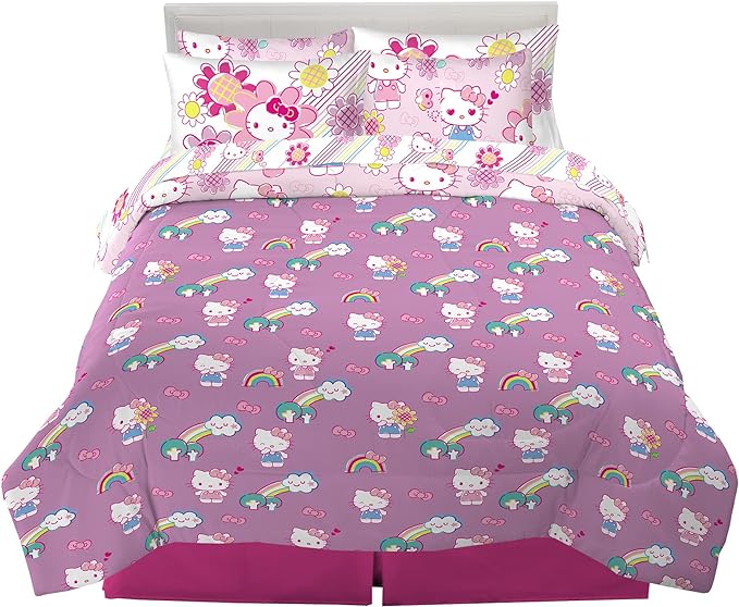 Franco Kids Bedding Super Soft Comforter and Sheet Set with Sham, 7 Piece Full Size, Hello Kitty