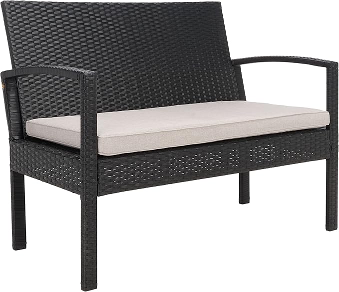SAFAVIEH Outdoor Collection PAT7507 Conversation Set, Black/Light Grey