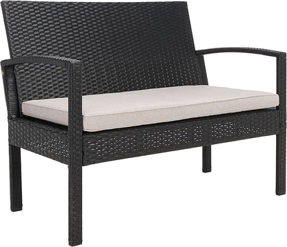 SAFAVIEH Outdoor Collection PAT7507 Conversation Set, Black/Light Grey