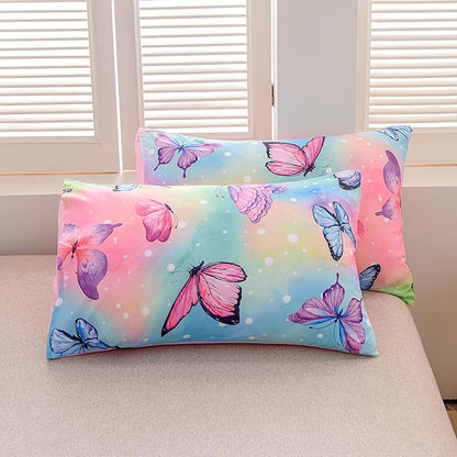 Btargot 3 Piece Butterfly Pattern Girls Comforter Set with 2 Pillow Covers, Gradient Line Rainbow Printed Bedding Set for Women, Full Multi Color