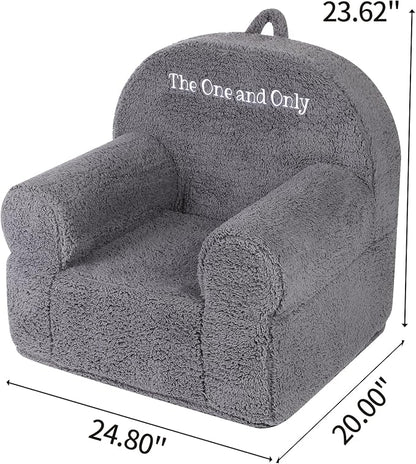 Personalized Kids Chair, High Back Toddler Sherpa Chair, Customize with Name, Grey