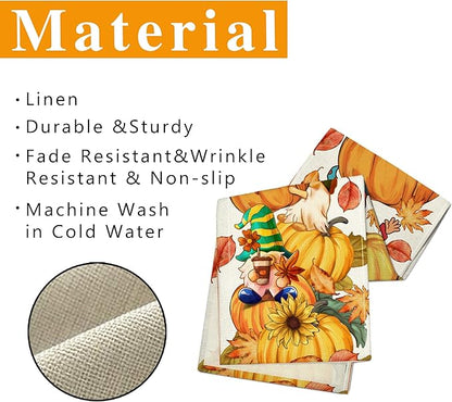 Fall Table Runner 90 Inches Long Autumn Table Runner Pumpkins Maple Leaves Gnome Fall Theme Decor for Kitchen Dining Table Home Party Decorations