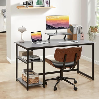 GreenForest Computer Home Office Desk with Monitor Stand and Reversible Storage Shelves,55 inch Modern Simple Writing Study PC Work Table,Grey