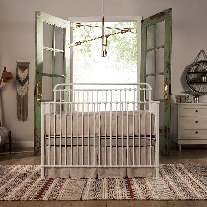 Namesake Winston 4-in-1 Convertible Metal Crib in Washed White, Greenguard Gold Certified