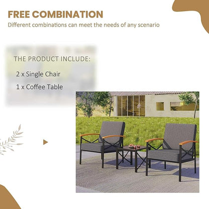 Shintenchi 3 Piece Metal Outdoor Patio Furniture Set, Modern Outdoor Metal Chairs Conversation Furniture Set with Coffee Table for Patio,Backyard,Balcony, Poolside (Dark Grey)