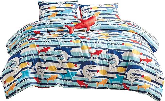for Kids Ocean Life 4-Piece Comforter Set - Beautiful Motif Design Bedding Set with Embrodery Print