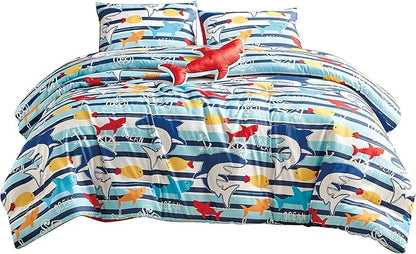for Kids Ocean Life 4-Piece Comforter Set - Beautiful Motif Design Bedding Set with Embrodery Print