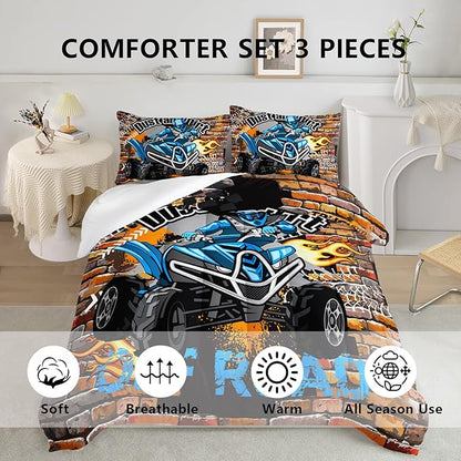 Axolotl Quad Bike Bedding Set Twin,Dirt Bike Comforter Set,Extreme Sports Bedding Set,Sports Theme Comforter Set,Tractor Truck Bedding,Motorcycle Comforter for Kids Boys Teens,1 Quilt 2 Pillowcases
