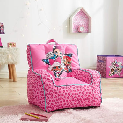 Idea Nuova LOL Surprise Kids Nylon Bean Bag Chair with Piping & Top Carry Handle, Large