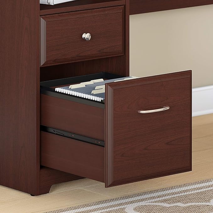 Bush Furniture Cabot Desks for Home Office with Storage and Chrome Hardware | Elegant Computer Table with Drawers, 72W, Harvest Cherry