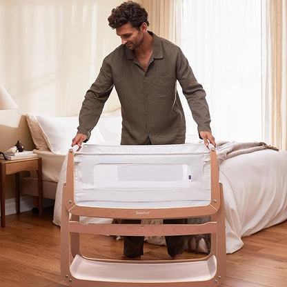 SnuzPod4, Bassinet Bedside Sleeper - Safe and Comfortable Baby Crib and Bed, 3D Breathable Mattress, Fits Bed with Adjustable Max. Height of 28.5”, Machine Washable Mesh Liner (Natural)